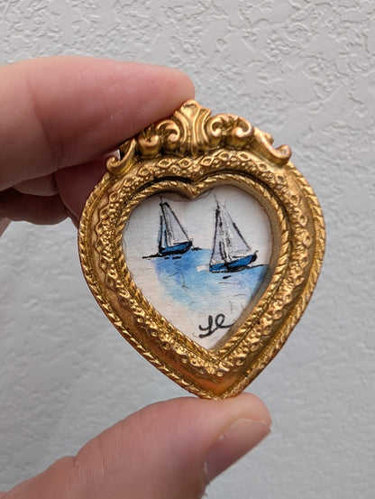 Mini Sailboat Painting - Original Watercolor Art by Lora Cavallin