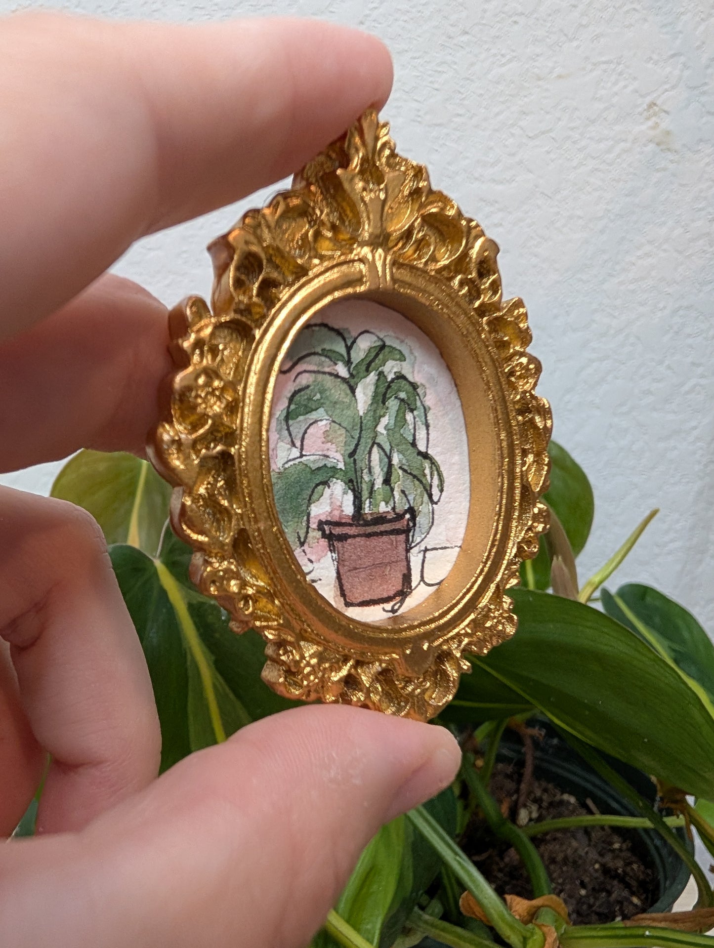 Mini Potted Plant Painting - Original Watercolor Art by Lora Cavallin