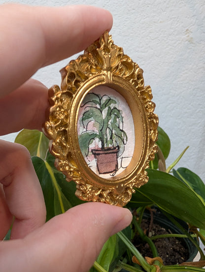 Mini Potted Plant Painting - Original Watercolor Art by Lora Cavallin