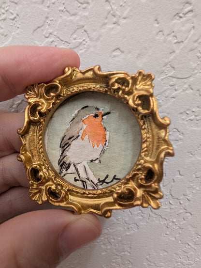 Mini Robin Bird Painting - Original Watercolor Art by Lora Cavallin