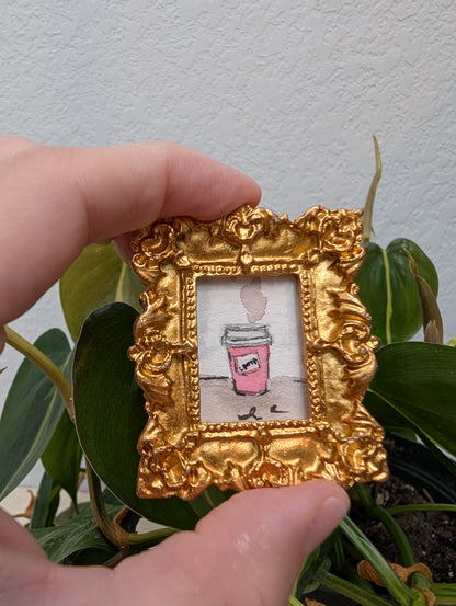 Mini Pink Coffee Cup Painting - Original Watercolor Art by Lora Cavallin