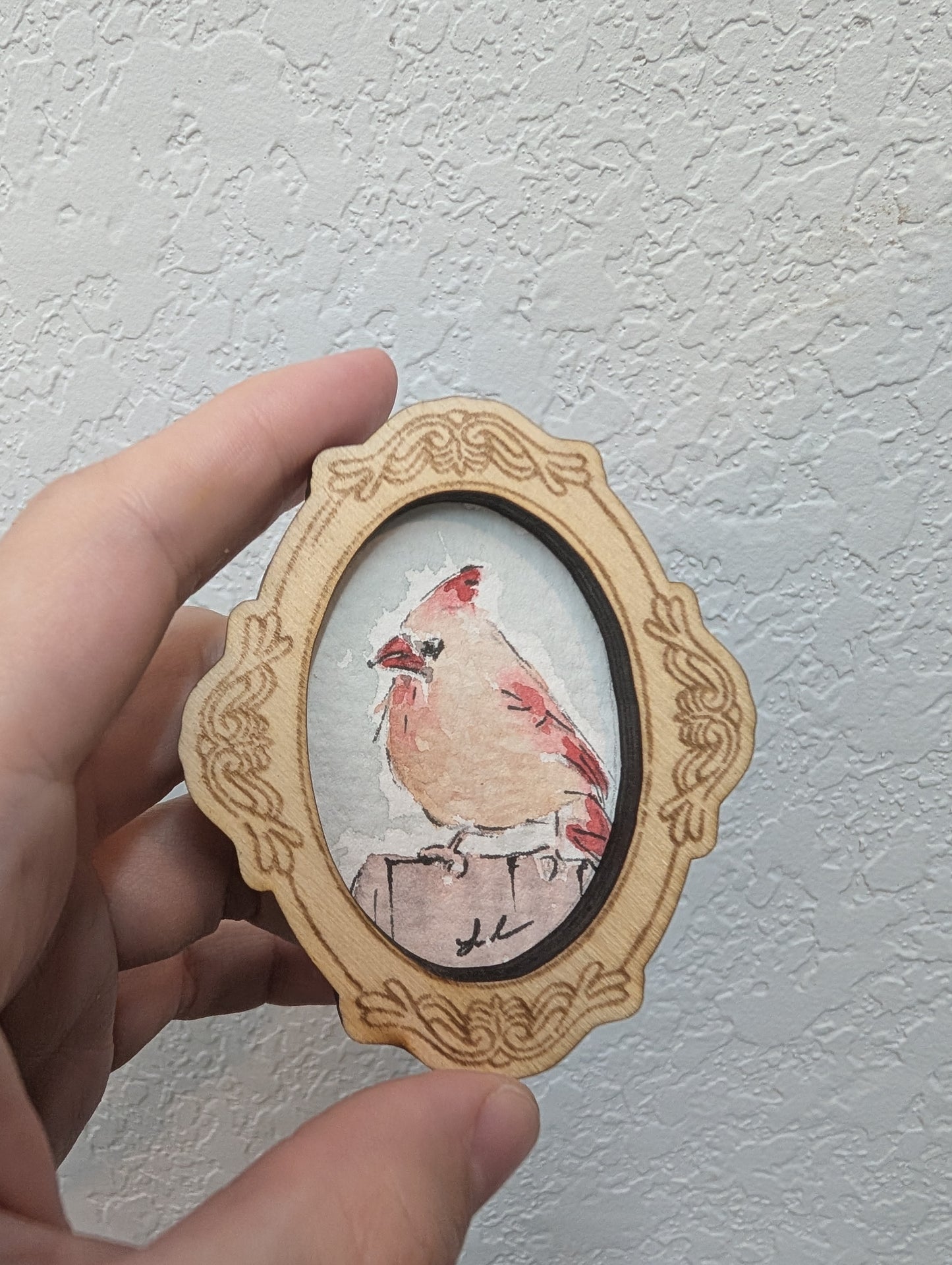 Mini Female Cardinal Bird Painting - Original Watercolor Art by Lora Cavallin