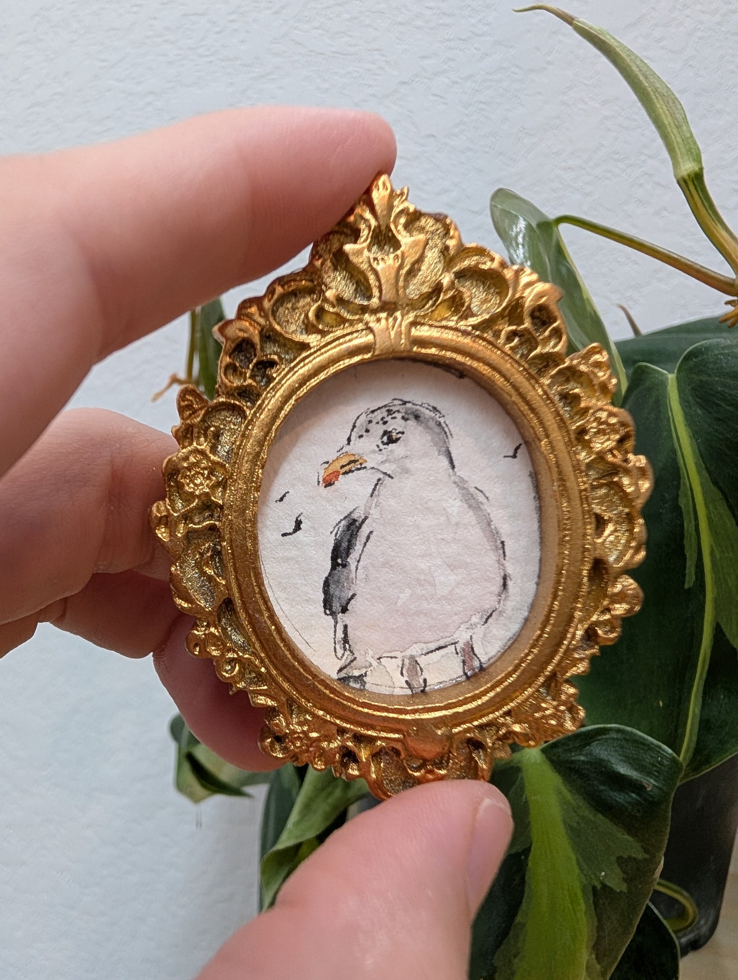 Mini Seagull Painting - Original Watercolor Art by Lora Cavallin