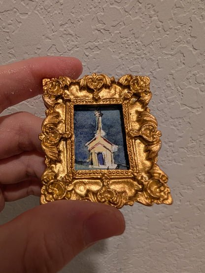 Mini Church Painting - Original Watercolor Art by Lora Cavallin