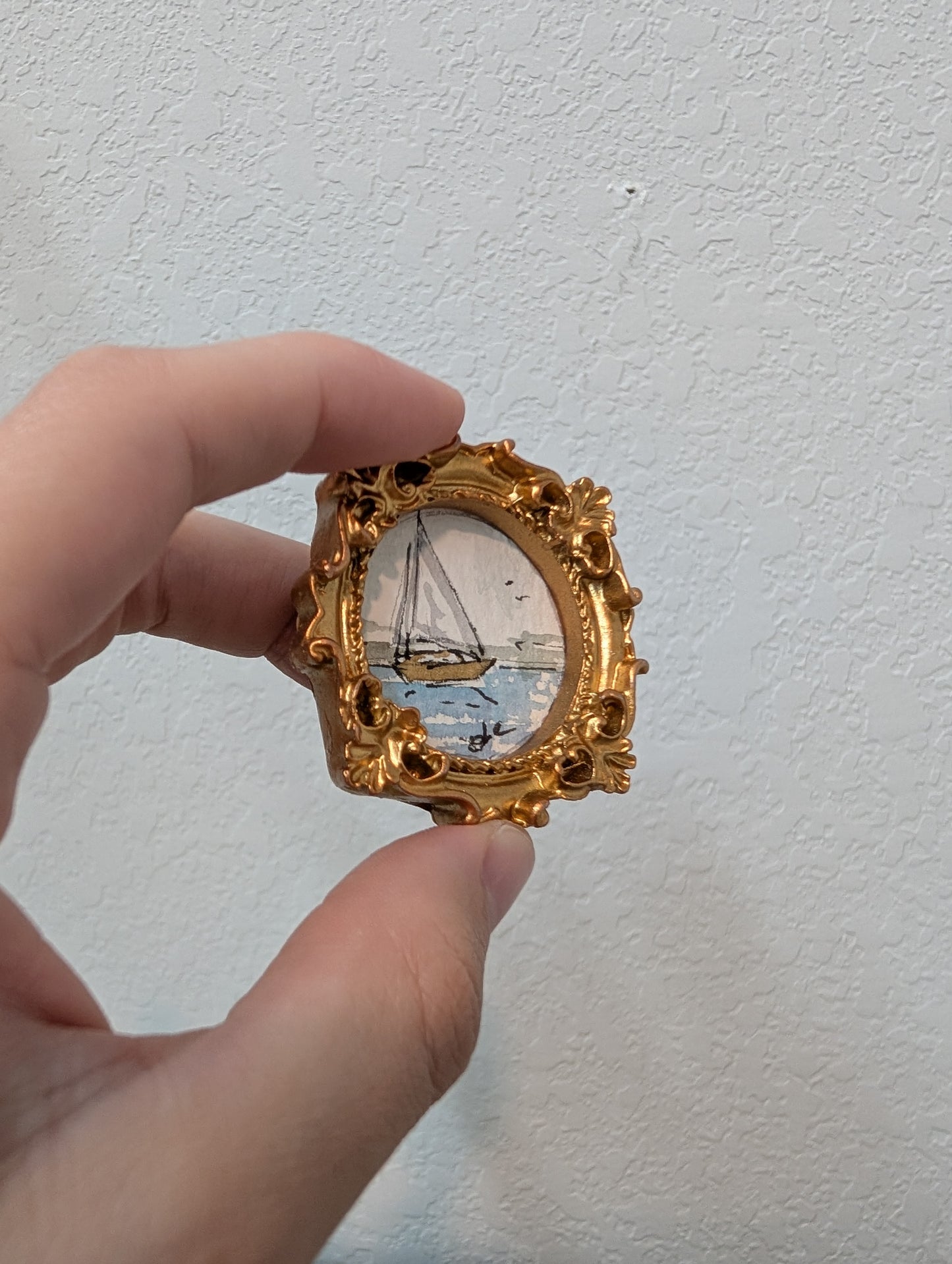 Mini Sailboat Painting - Tiny Original Watercolor Art