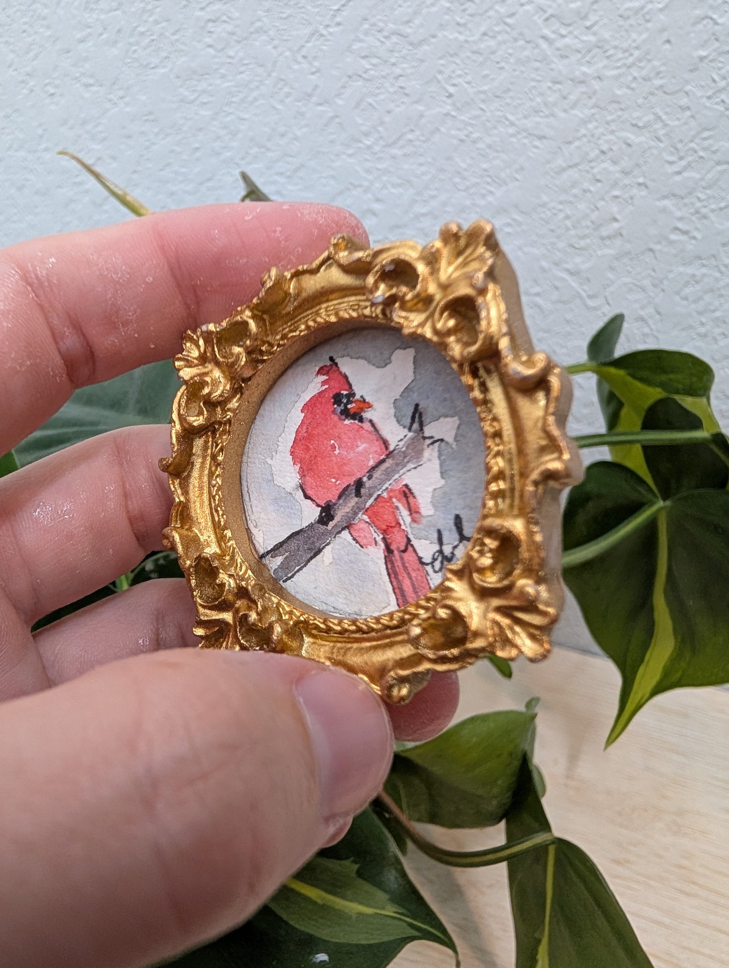 Mini Cardinal Painting - Original Watercolor Art by Lora Cavallin