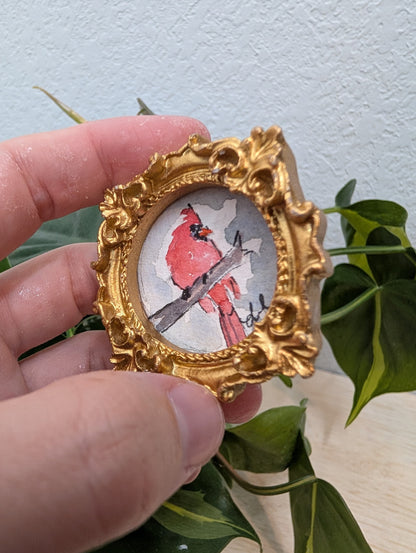 Mini Cardinal Painting - Original Watercolor Art by Lora Cavallin