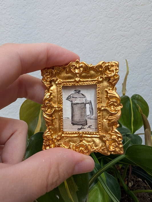 Mini French Coffee Press Painting - Original Watercolor Art by Lora Cavallin
