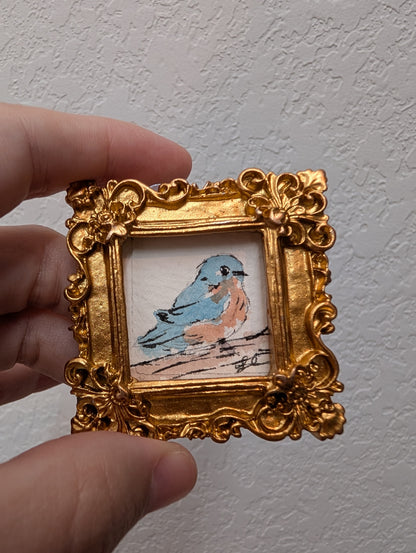 Mini Bluebird Painting - Original Watercolor Art by Lora Cavallin