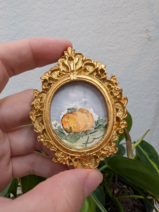 Mini Pumpkin Painting - Original Watercolor Art by Lora Cavallin