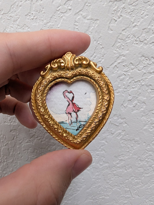 Mini Flamingos in Love Painting - Original Watercolor Art by Lora Cavallin