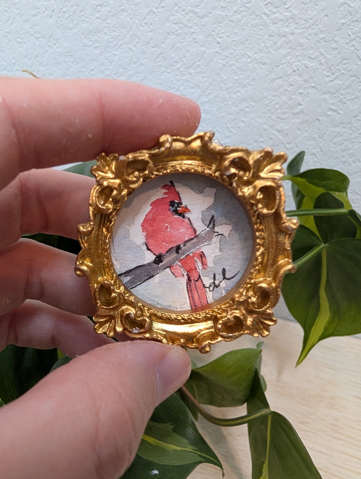 Mini Cardinal Painting - Original Watercolor Art by Lora Cavallin