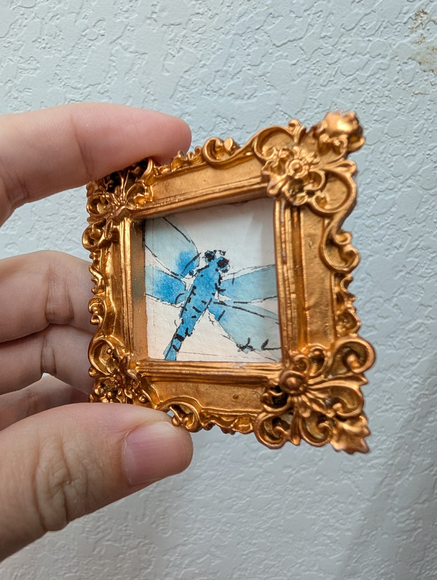 Mini Dragonfly Painting - Original Watercolor Art by Lora Cavallin