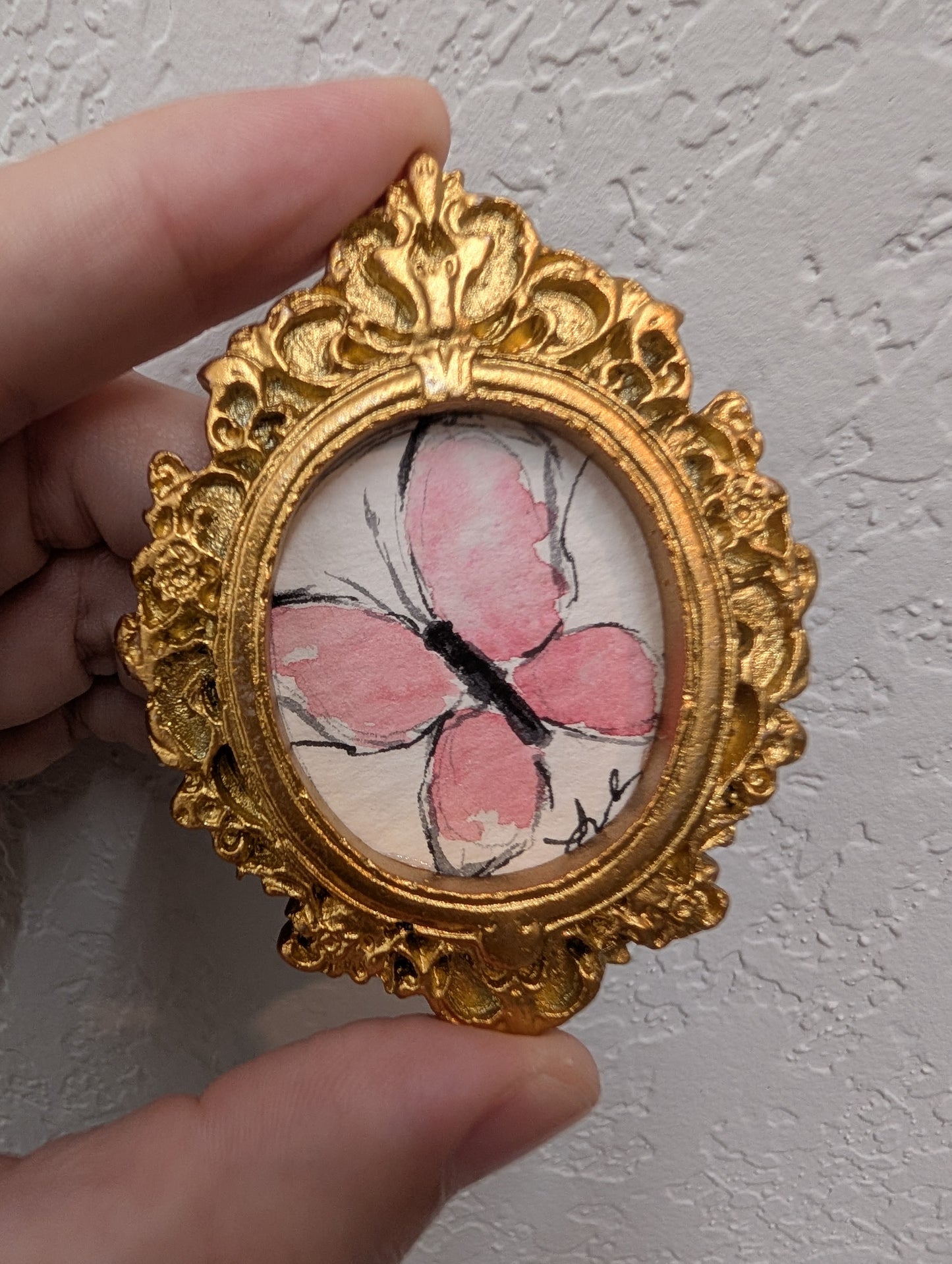 Mini Pink Butterfly Painting - Original Watercolor Art by Lora Cavallin