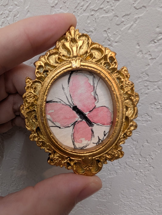 Mini Pink Butterfly Painting - Original Watercolor Art by Lora Cavallin