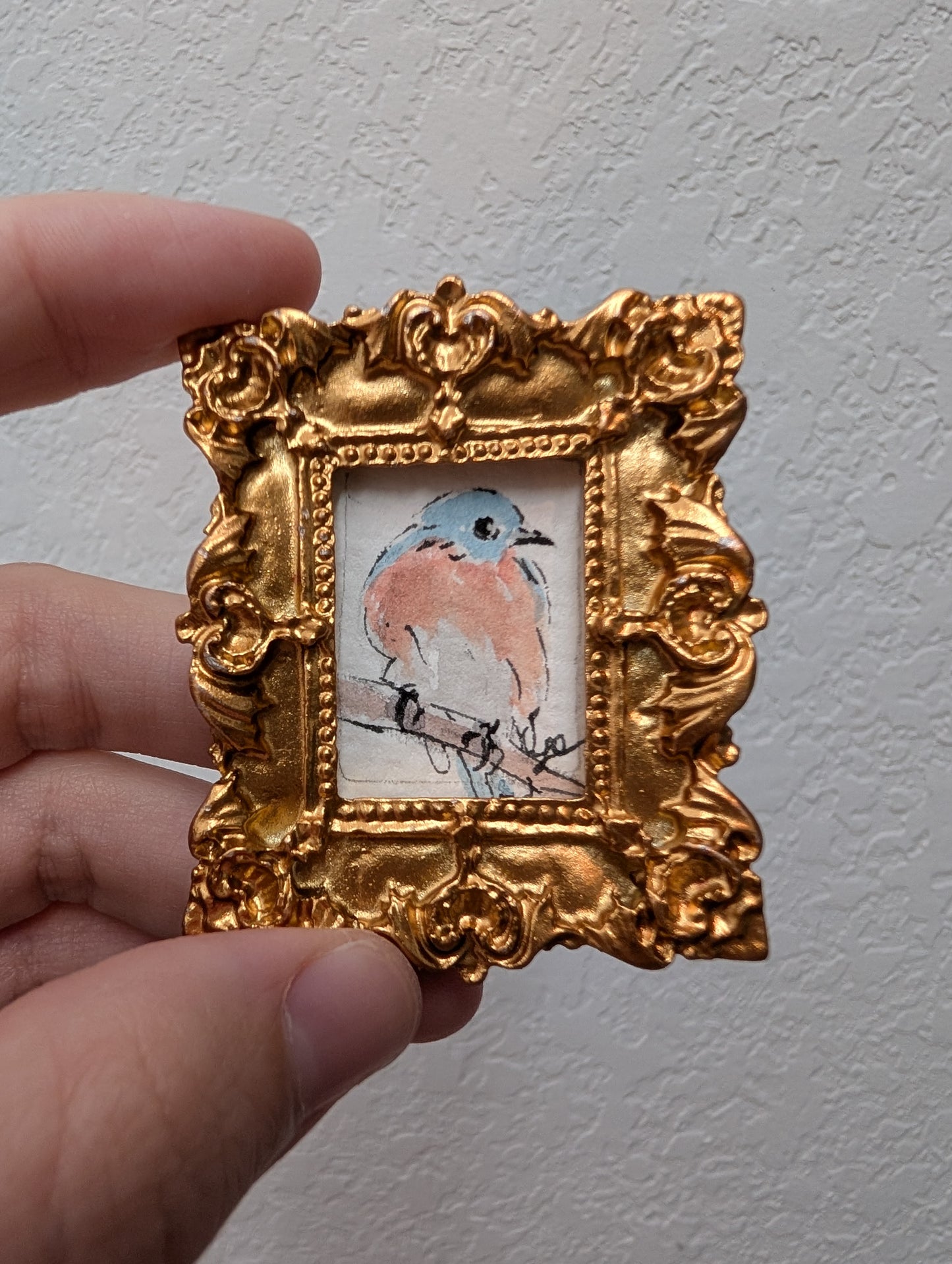 Mini Bluebird Painting - Original Watercolor Art by Lora Cavallin