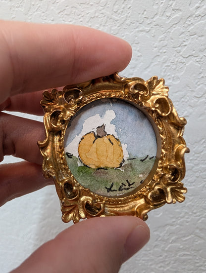Mini Pumpkin Painting - Original Watercolor Art by Lora Cavallin