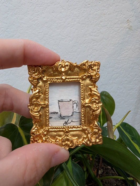 Mini Coffee Mug Painting - Original Watercolor Art by Lora Cavallin