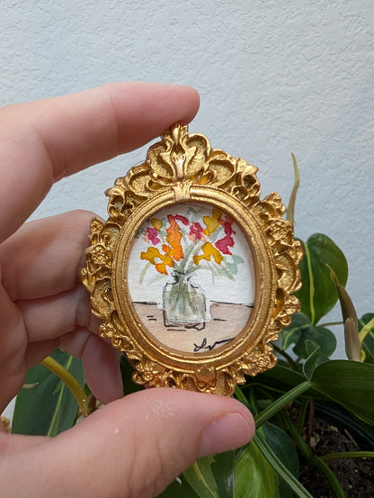 Mini Vase of Flowers Painting - Original Watercolor Art by Lora Cavallin
