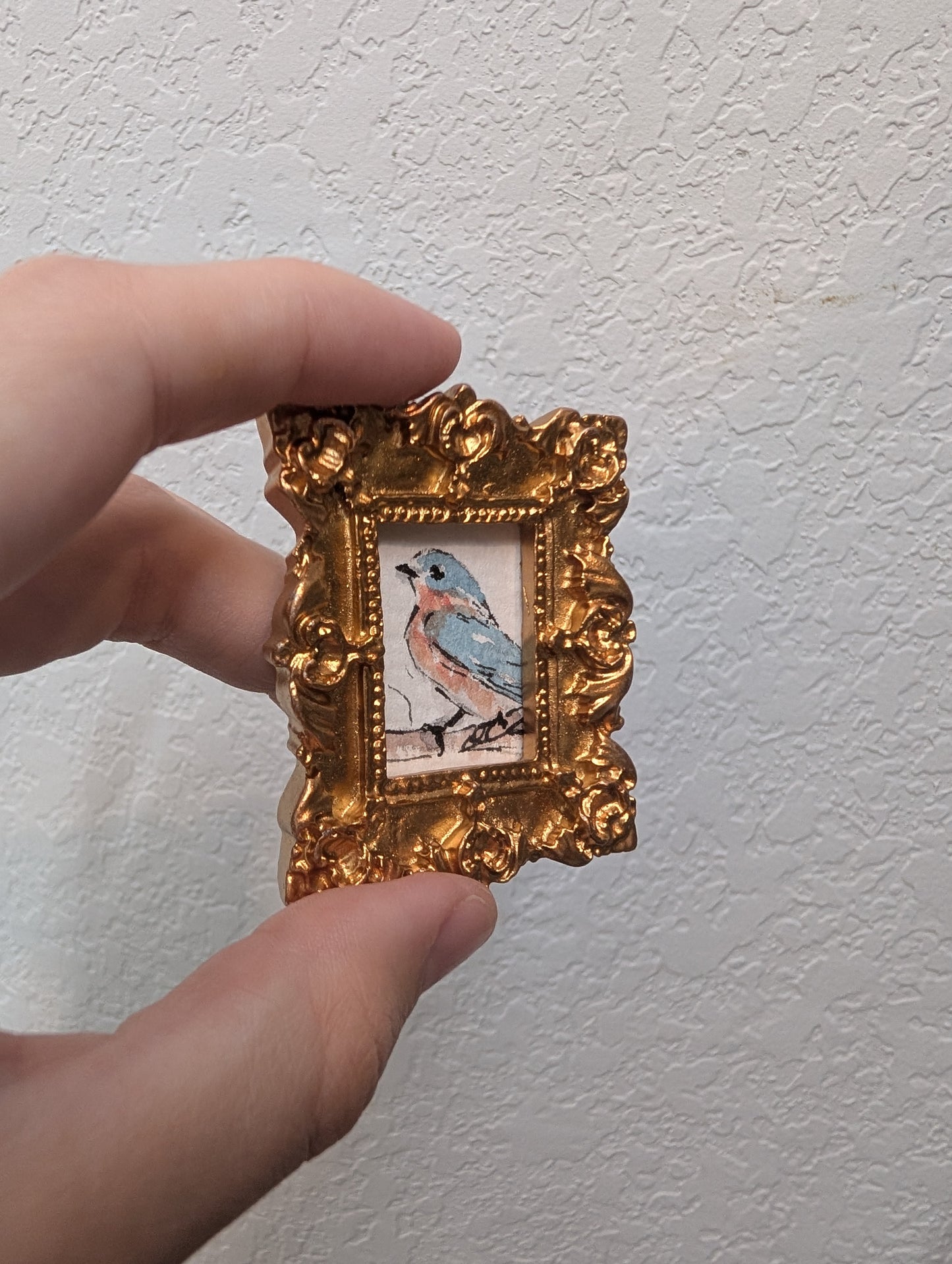 Mini Bluebird Painting - Original Watercolor Art by Lora Cavallin