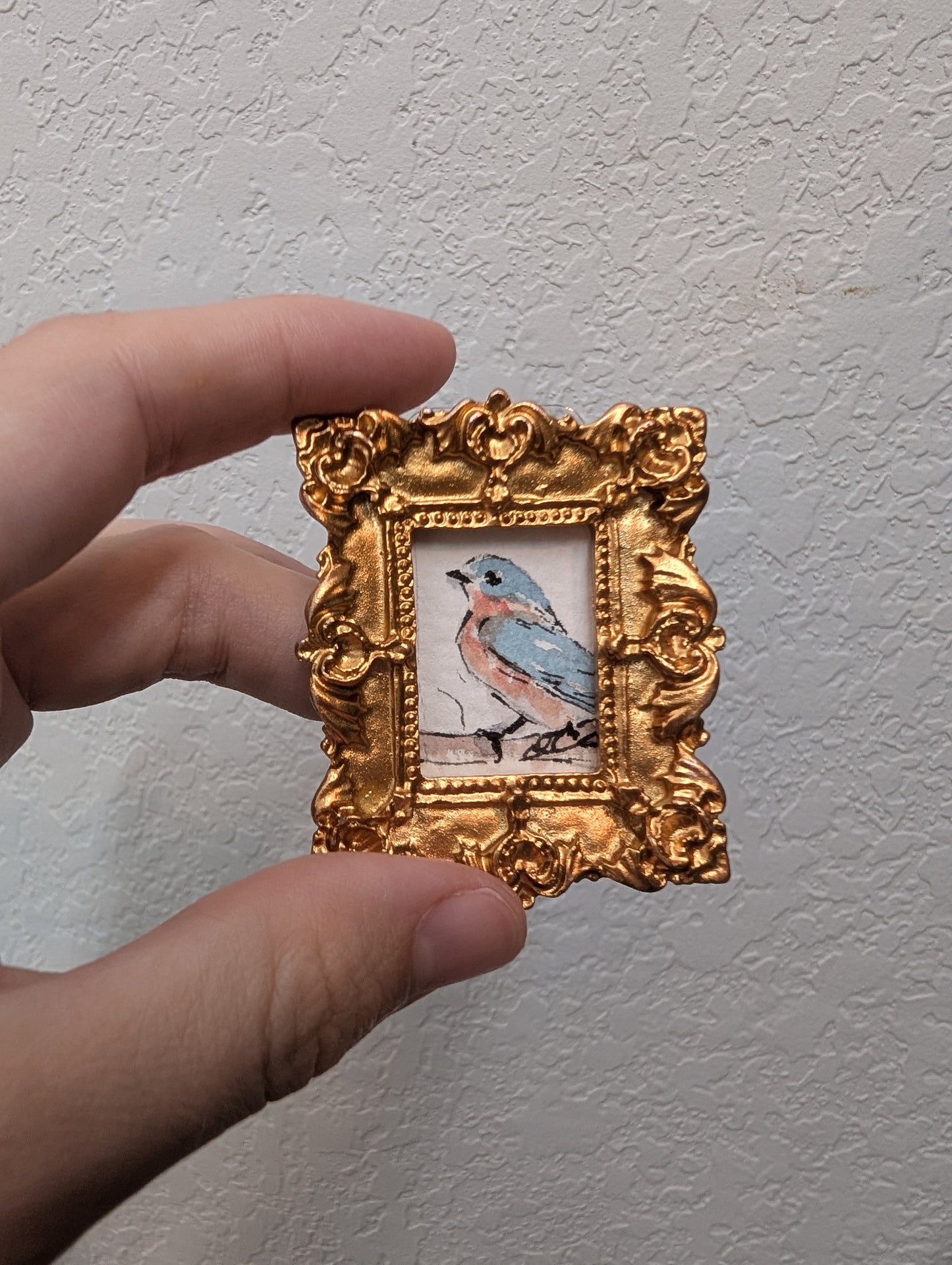 Mini Bluebird Painting - Original Watercolor Art by Lora Cavallin