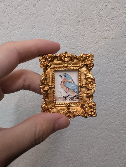 Mini Bluebird Painting - Original Watercolor Art by Lora Cavallin