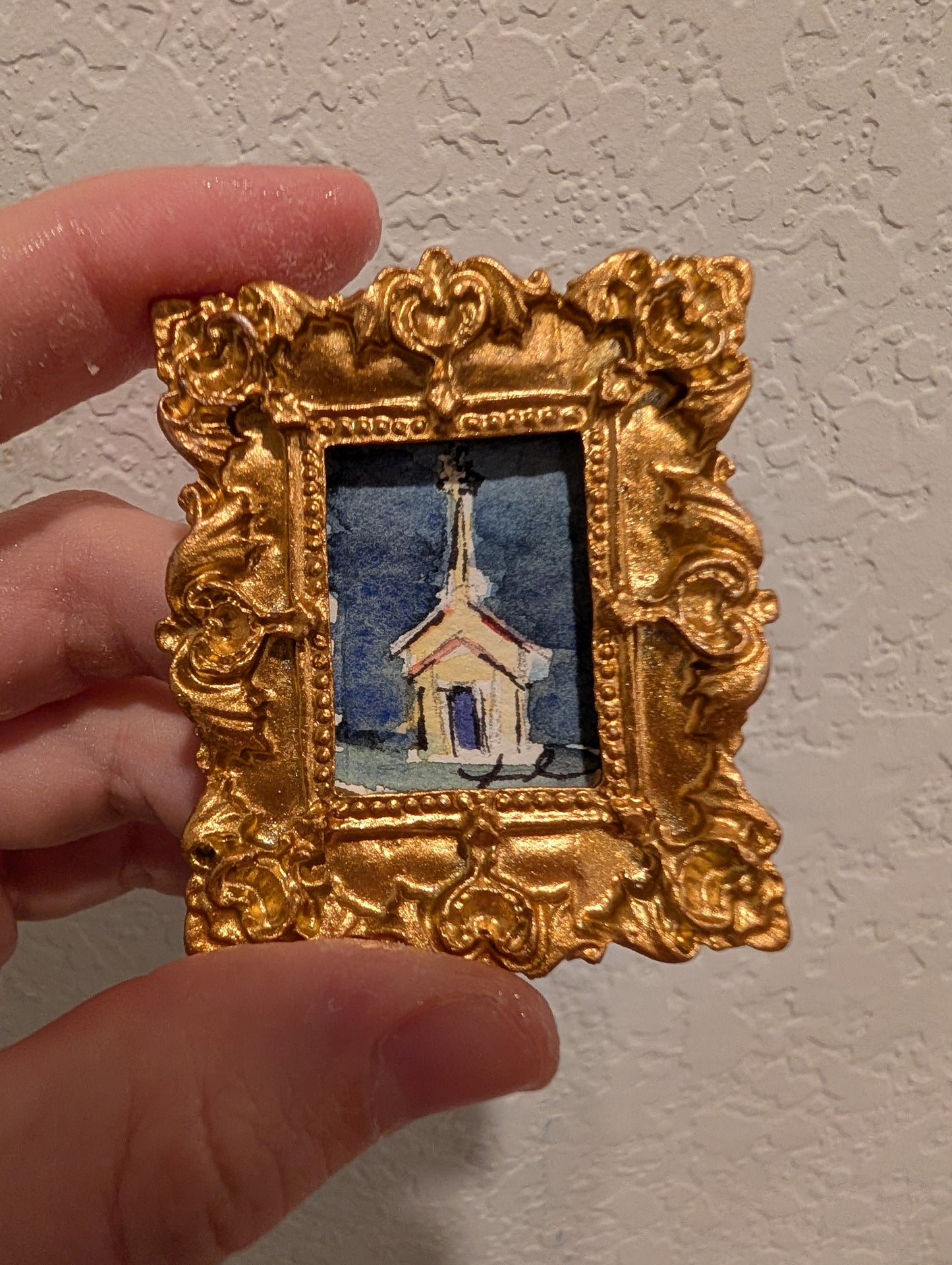 Mini Church Painting - Original Watercolor Art by Lora Cavallin