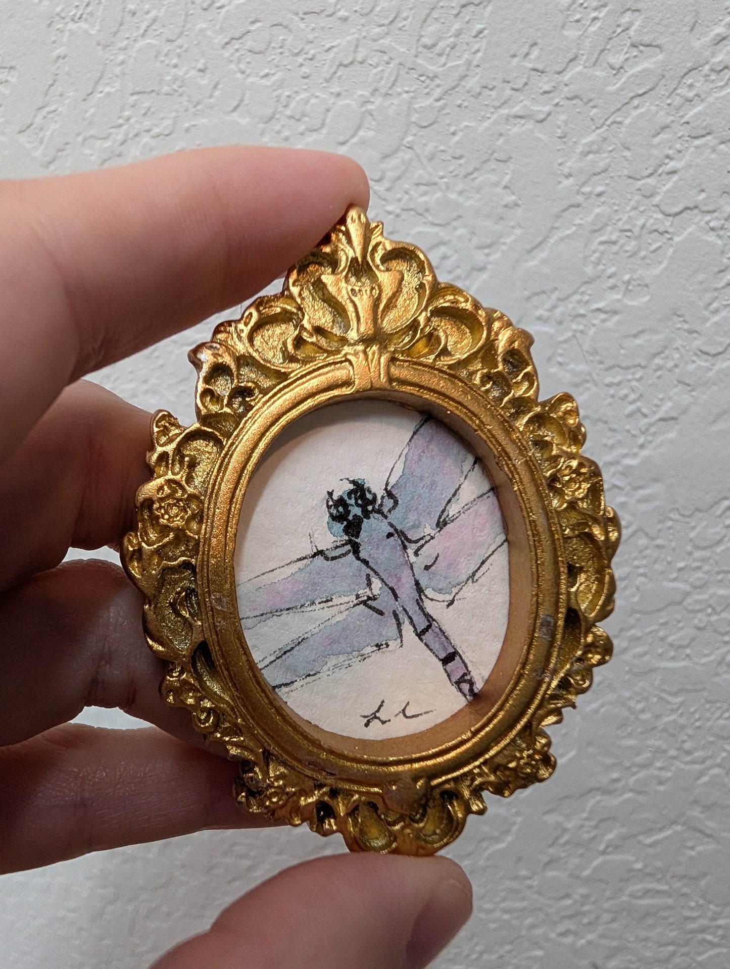 Mini Dragonfly Painting - Original Watercolor Art by Lora Cavallin