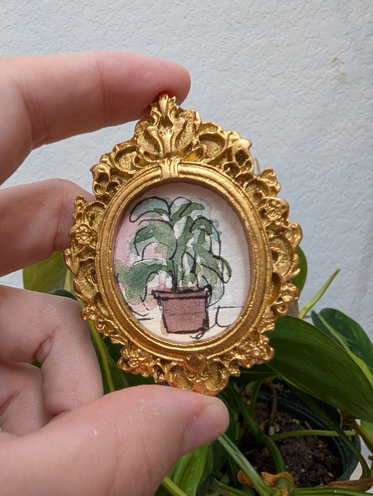Mini Potted Plant Painting - Original Watercolor Art by Lora Cavallin