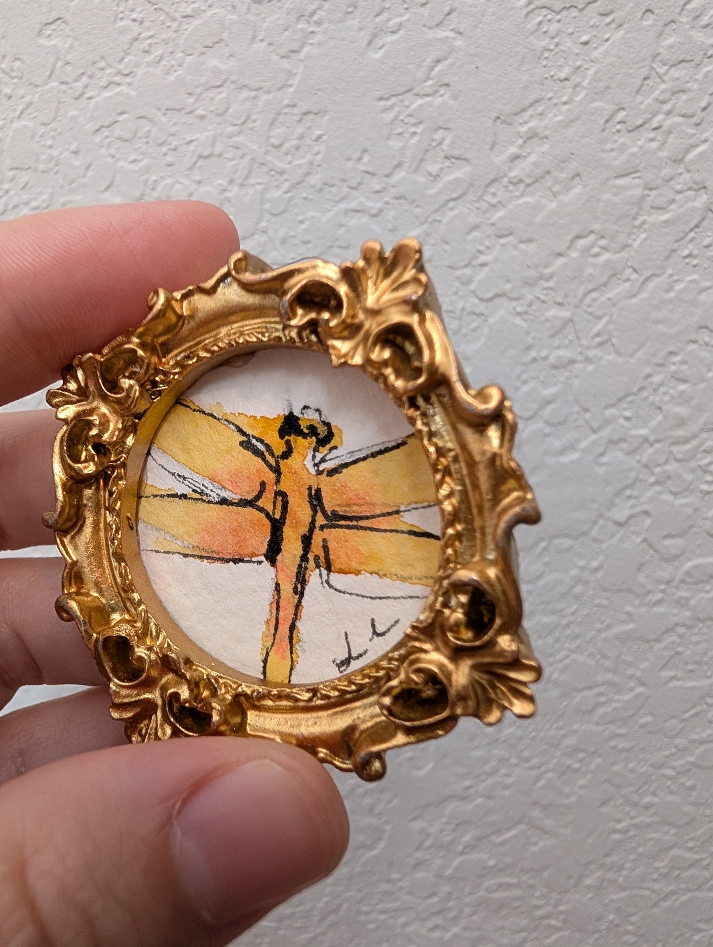 Mini Dragonfly Painting - Original Watercolor Art by Lora Cavallin