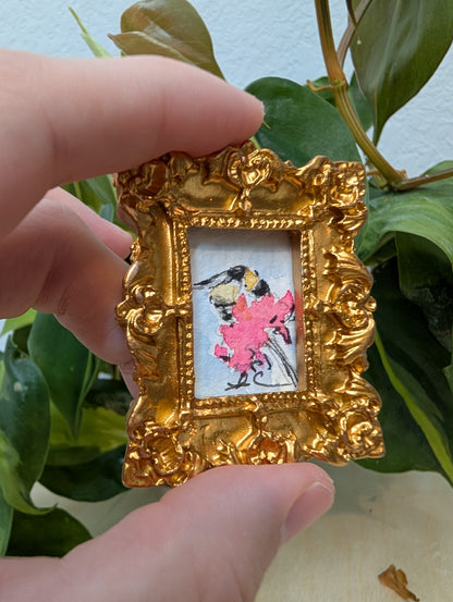 Mini Bee on Flower Painting - Original Watercolor Art by Lora Cavallin