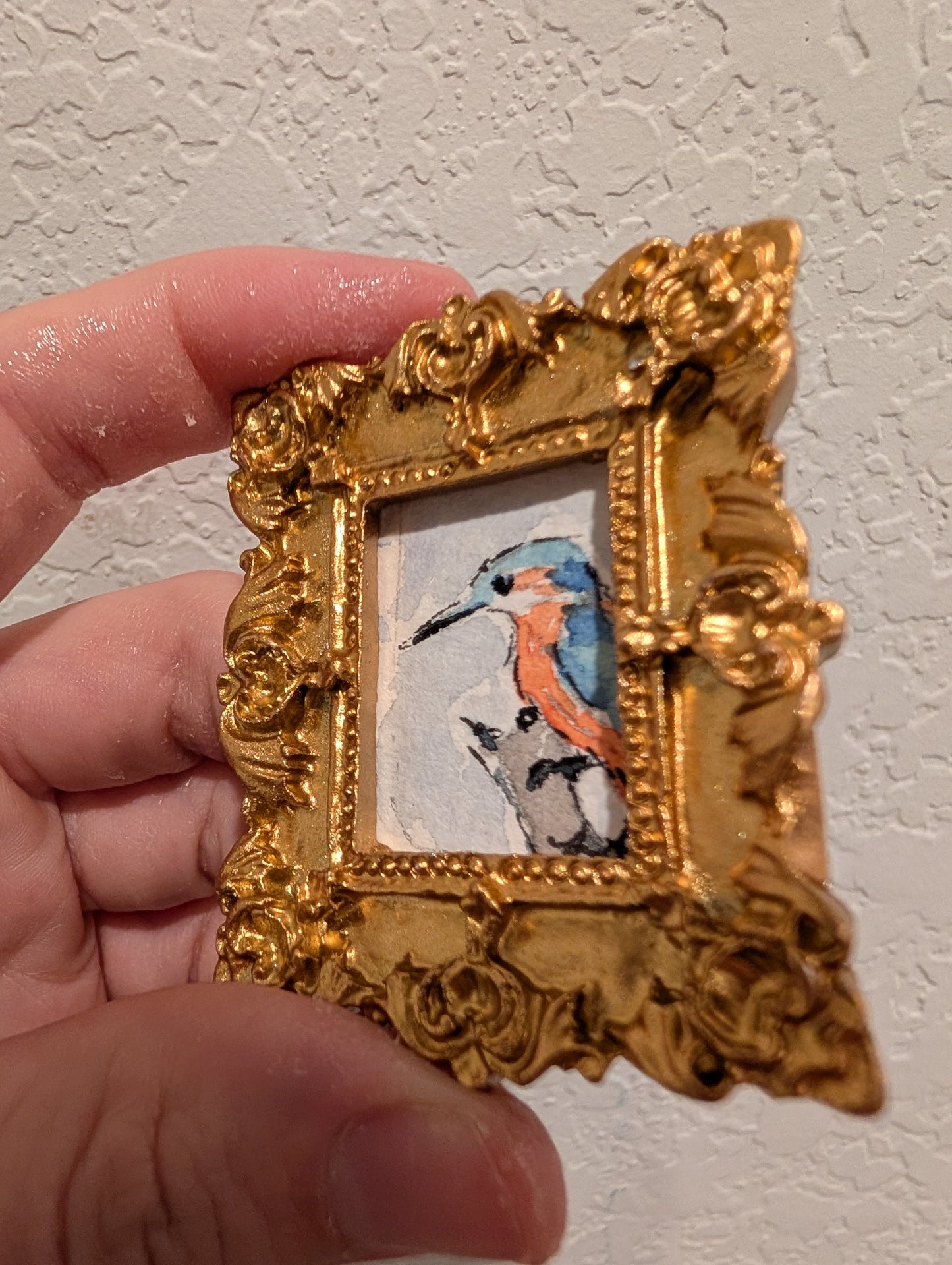 Mini Kingfisher Painting - Original Watercolor Art by Lora Cavallin