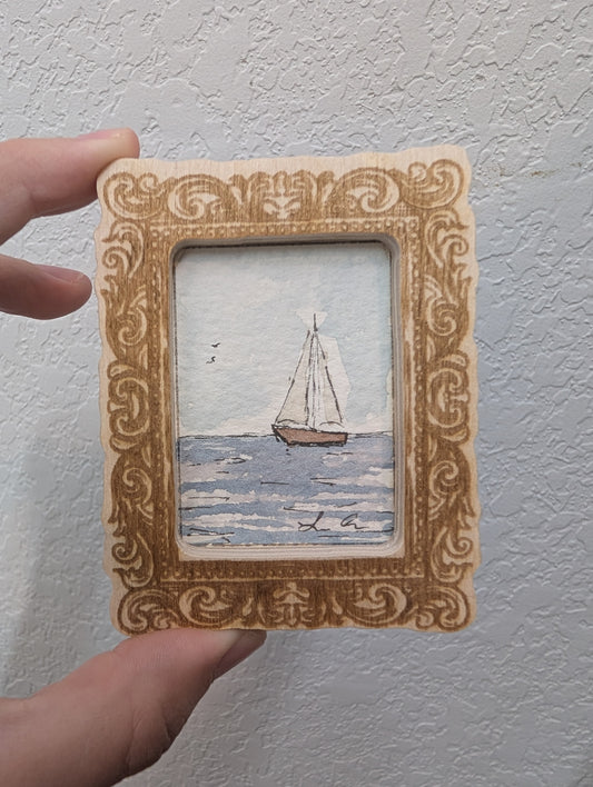 Mini Sailboat Painting - Original Watercolor Art by Lora Cavallin
