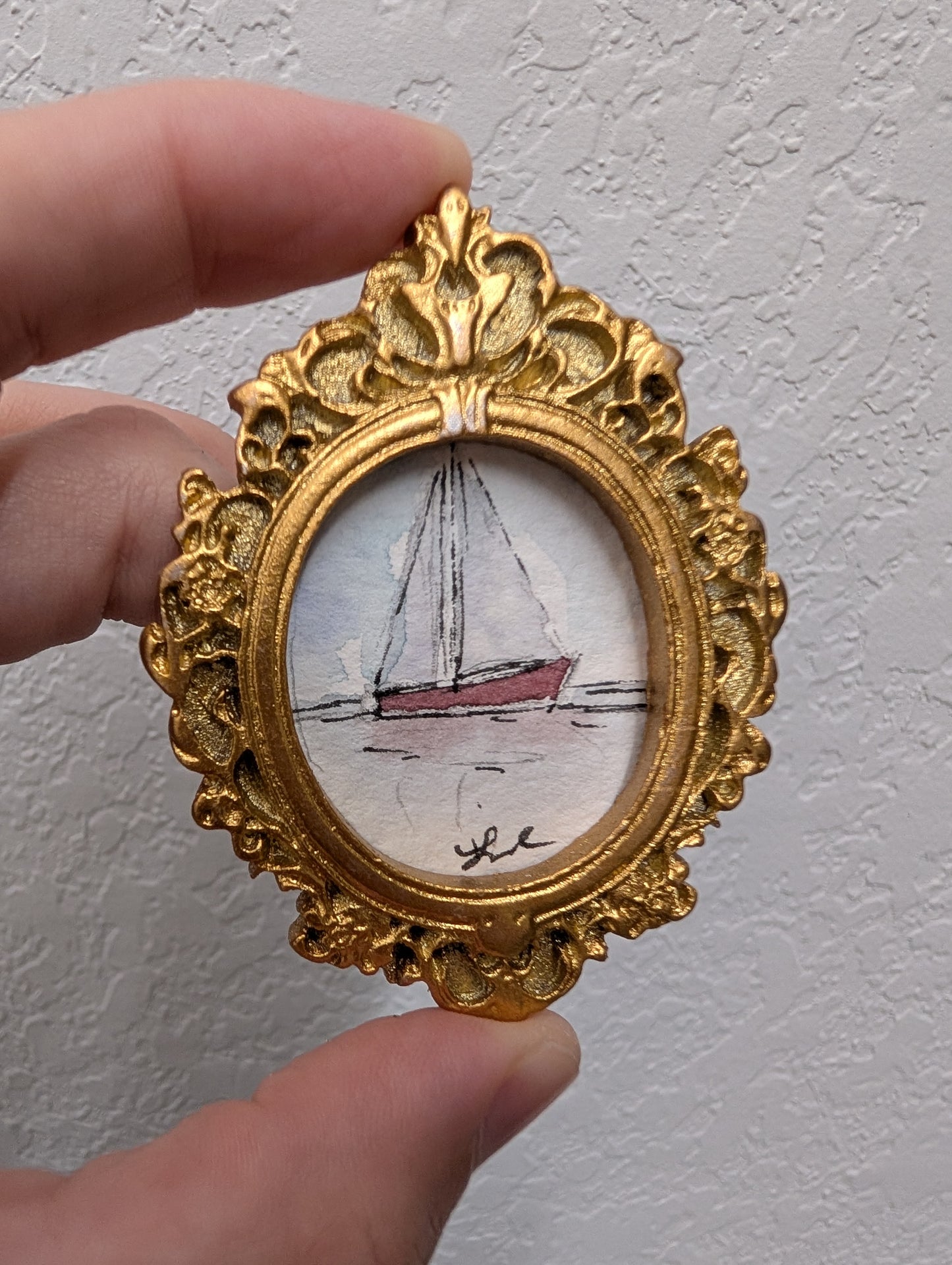 Mini Sailboat Painting - Original Watercolor Art by Lora Cavallin