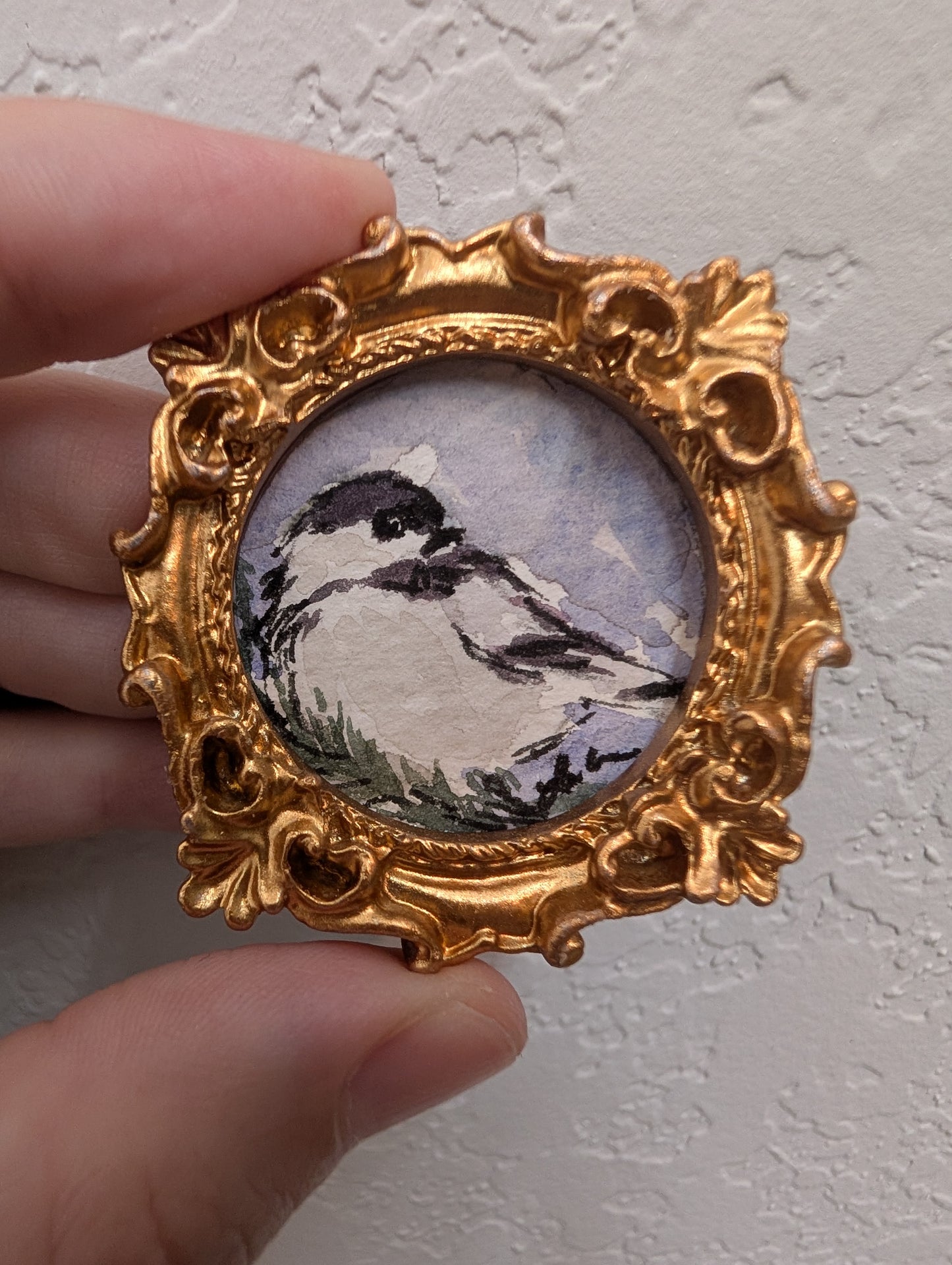 Mini Chickadee Bird Painting - Original Watercolor Art by Lora Cavallin