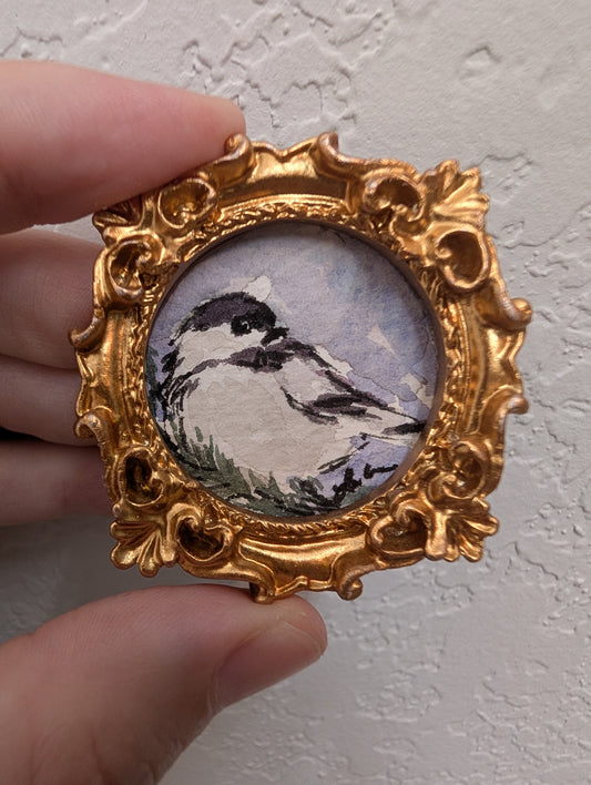 Mini Chickadee Bird Painting - Original Watercolor Art by Lora Cavallin