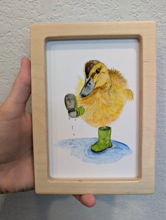 Baby Duck Wearing Boots Print - Solidframe Art by Lora Cavallin