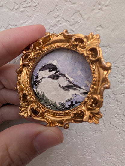 Mini Chickadee Bird Painting - Original Watercolor Art by Lora Cavallin