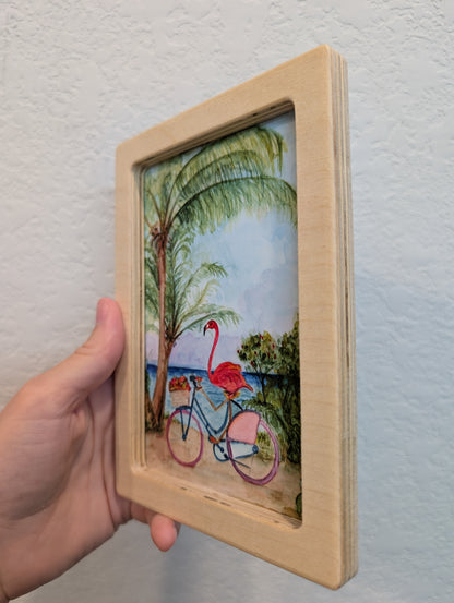 Flamingo on Bike Art Print - Solidframe Art by Lora Cavallin