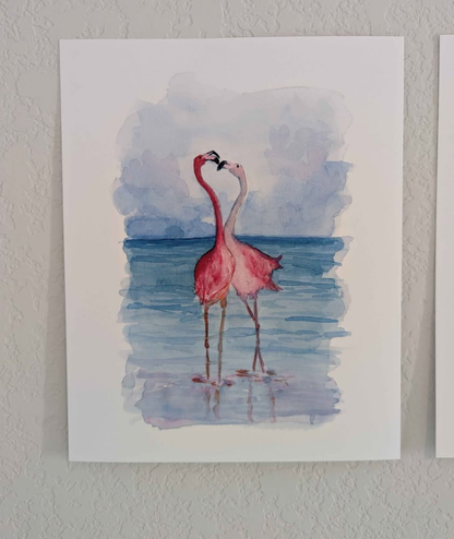 Pair Flamingo Art Prints - Pastel Colors