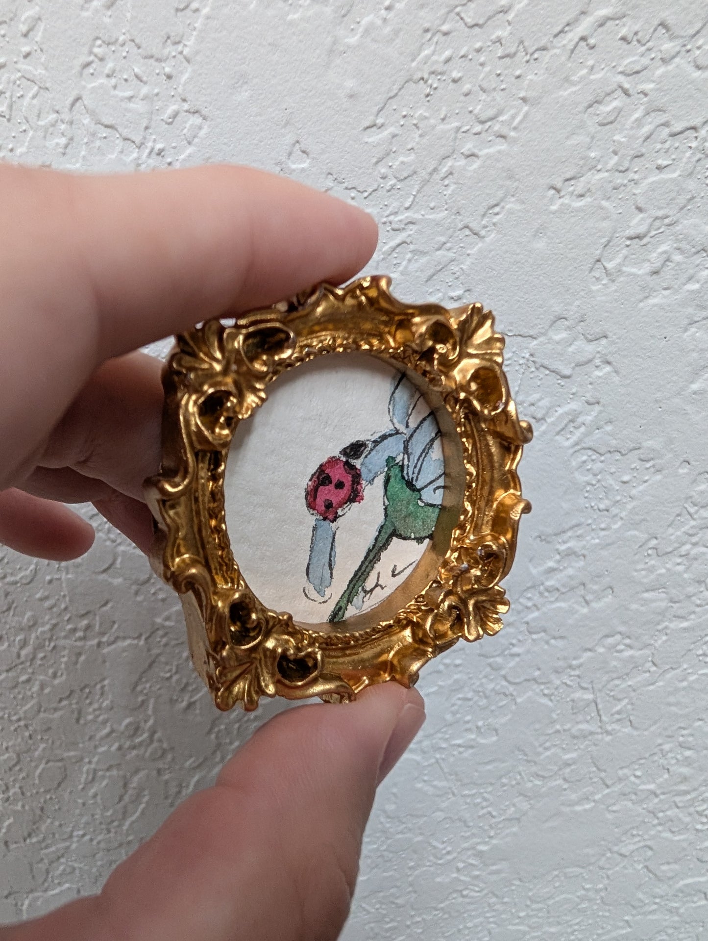 Mini Ladybug Painting - Original Watercolor Art by Lora Cavallin