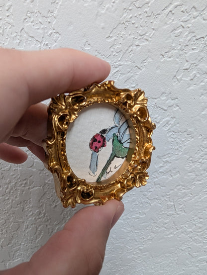 Mini Ladybug Painting - Original Watercolor Art by Lora Cavallin