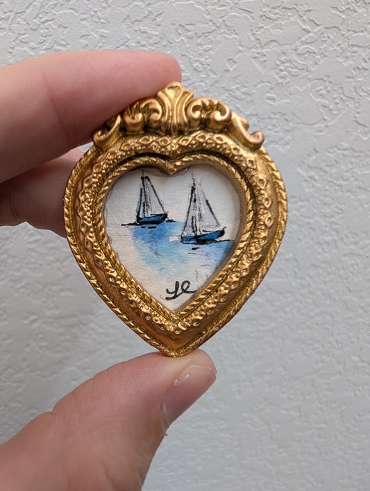 Mini Sailboat Painting - Original Watercolor Art by Lora Cavallin