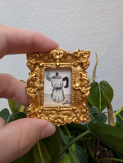 Mini Moka Coffee Pot Painting - Original Watercolor Art by Lora Cavallin