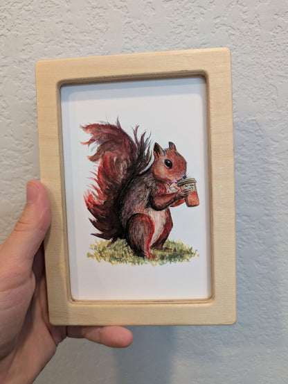 Squirrel Drinking Coffee Art Print - Solidframe Art by Lora Cavallin