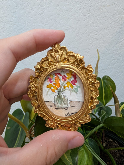 Mini Vase of Flowers Painting - Original Watercolor Art by Lora Cavallin