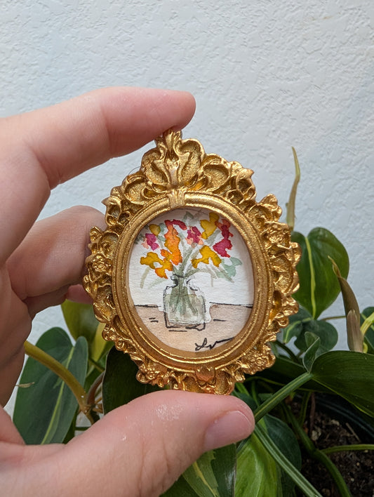 Mini Vase of Flowers Painting - Original Watercolor Art by Lora Cavallin