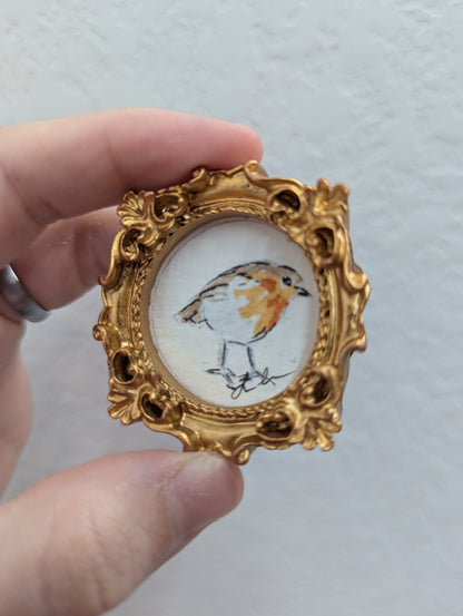 Mini Robin Bird Painting - Tiny Original Watercolor Art