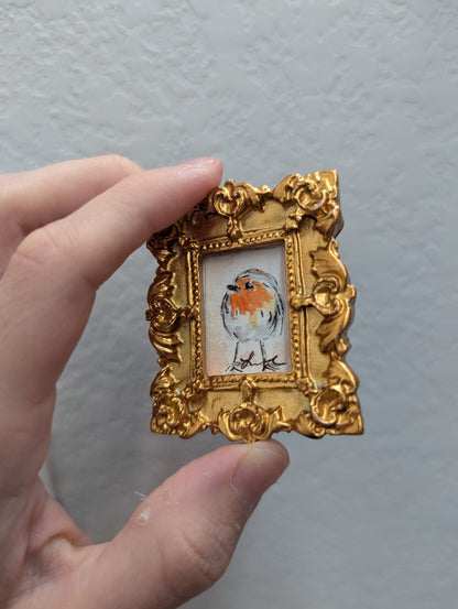Mini Robin Bird Painting - Tiny Original Watercolor Art