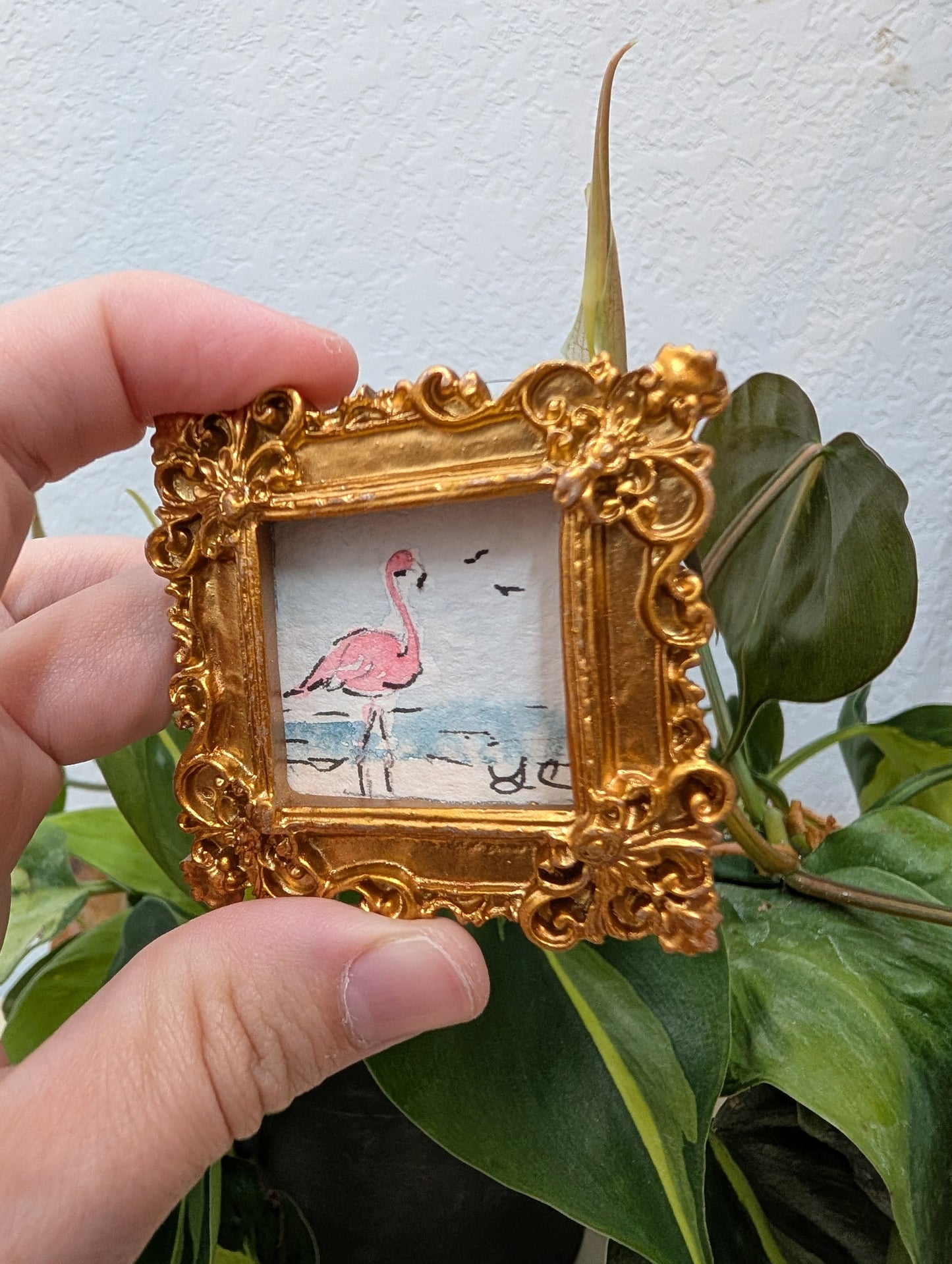 Mini Flamingo Painting - Original Watercolor Art by Lora Cavallin